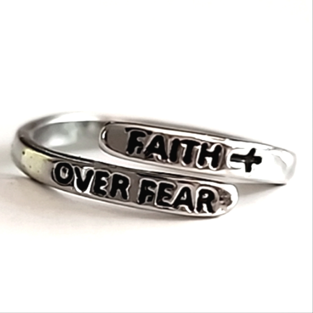 ADJUSTABLE RING  STERLING Plate  Faith Ring